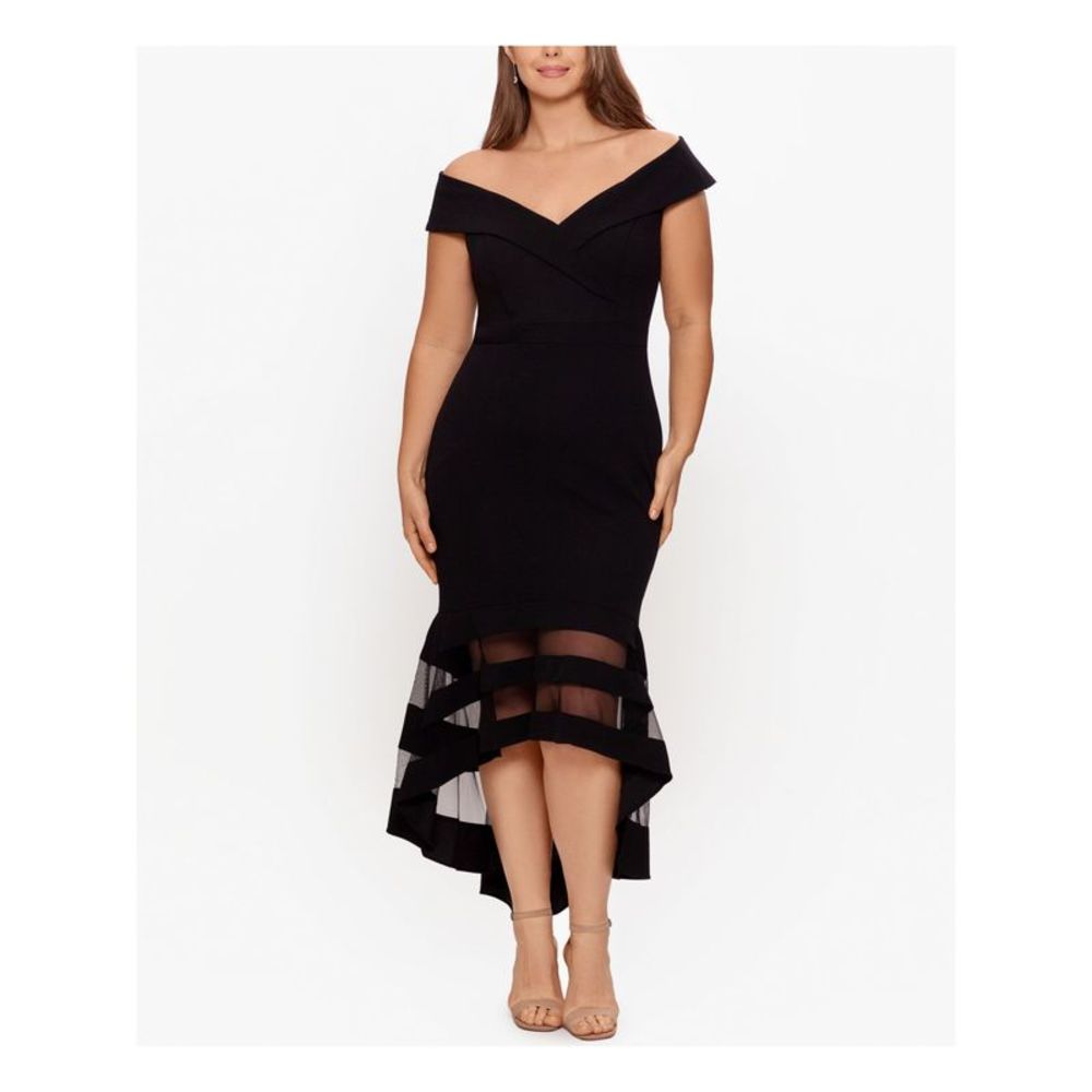 XSCAPE Womens Black Scuba Crepe Illusion Hem Short Sleeve Off Dress Plus 20W - Picture 1 of 4